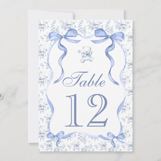 Toile Teddybeer  Baby shower Tafelnummer (Voorkant)