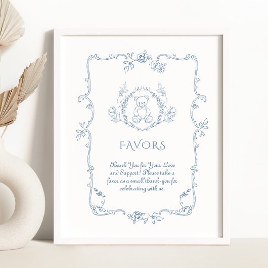 Toile  Teddybeer Favors baby shower Poster