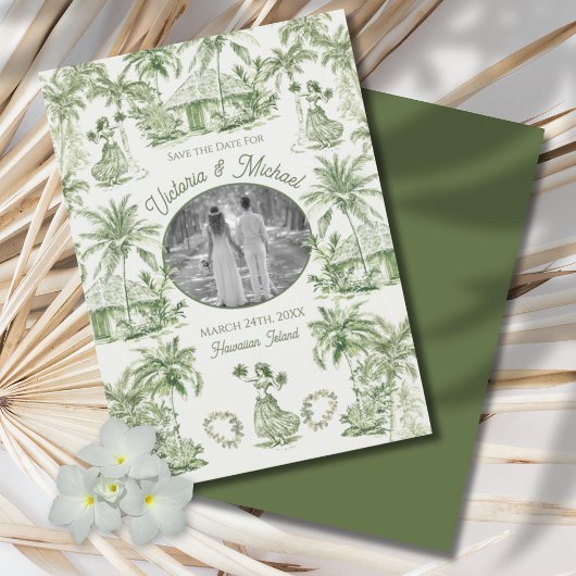 Toile Tropical Hawaiian Island Bewaar de datum fot Kaart