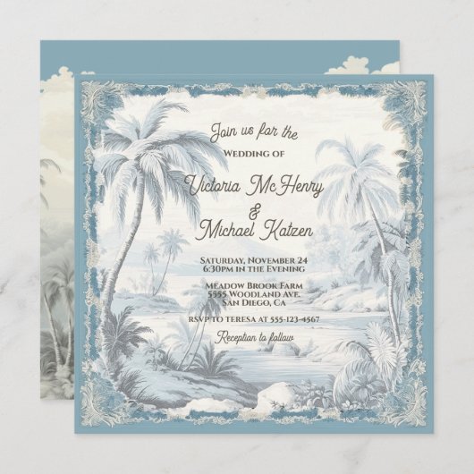 Toile Tropische Palm Trees Island bruiloft Kaart (Voorkant / Achterkant)