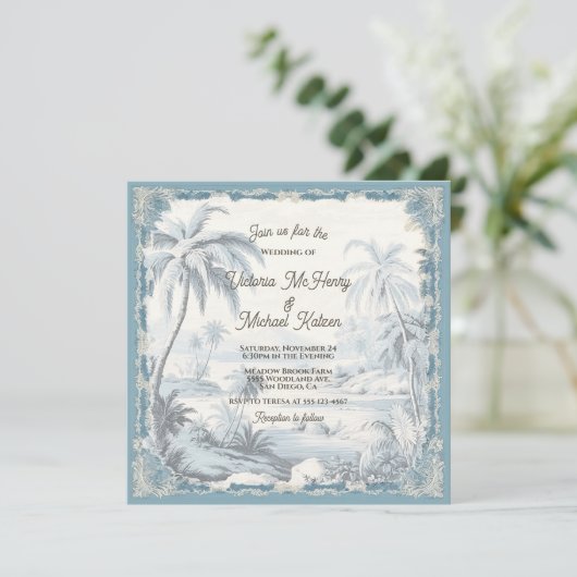 Toile Tropische Palm Trees Island bruiloft Kaart (Staand voorkant)