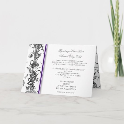 Toile-uitnodiging, paarsste achtergrond (Voorkant)
