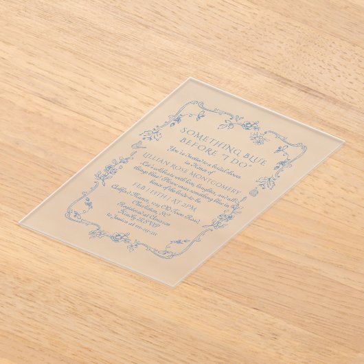 Toile Victoriaans Frans Iets Blauw Bruids Acryl Uitnodigingen (Laagn)