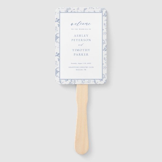 Toile Victorian Blauw Bloemstuk Bruiloft Ceremonie Handwaaier (Voorkant)