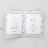 Toile Victorian Blauw Bloemstuk Bruiloft Ceremonie Programma (Binnen)
