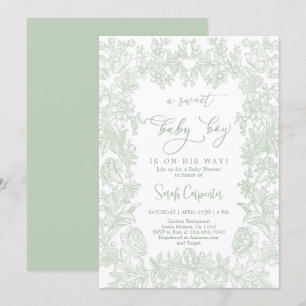 Toile Vintage lijst Baby Shower Jongen Kaart