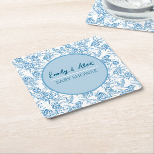 Toile vogel en bloemen Aangepaste naam baby shower Kartonnen Onderzetters