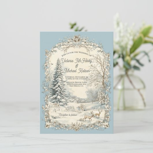 Toile Woodland Winter Christmas Wedding Kaart (Staand voorkant)