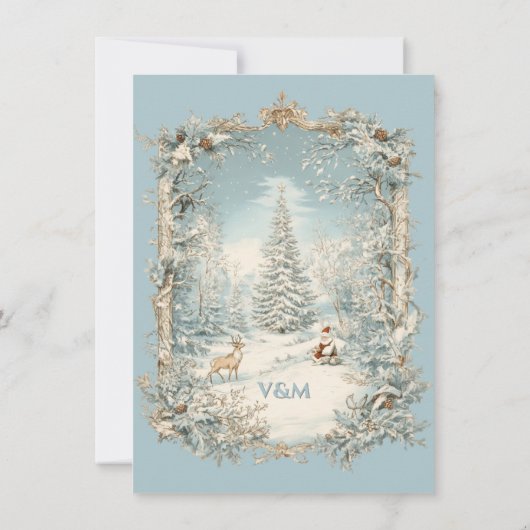 Toile Woodland Winter Christmas Wedding Kaart (Achterkant)
