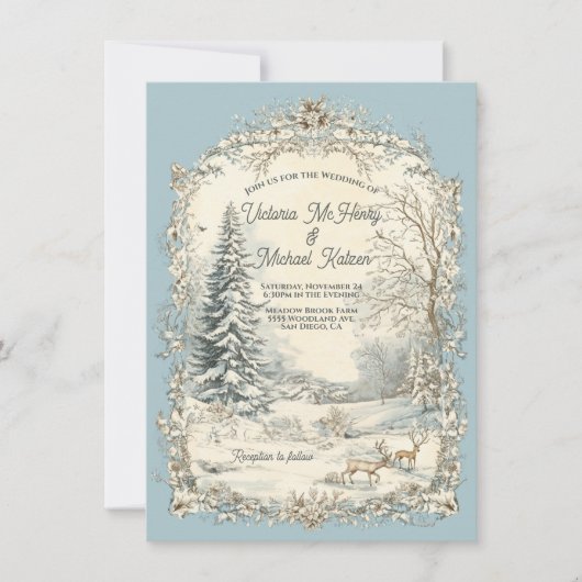 Toile Woodland Winter Christmas Wedding Kaart (Voorkant)