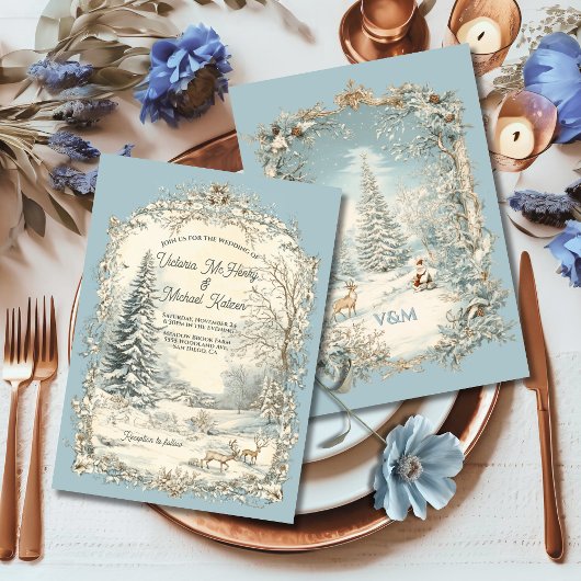 Toile Woodland Winter Christmas Wedding Kaart