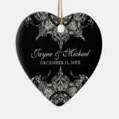 Toile Zwart in Wit Damaskus Werveltje Eerste Kerst Keramisch Ornament (Rechts)