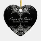 Toile Zwart in Wit Damaskus Werveltje Eerste Kerst Keramisch Ornament (Voorkant)