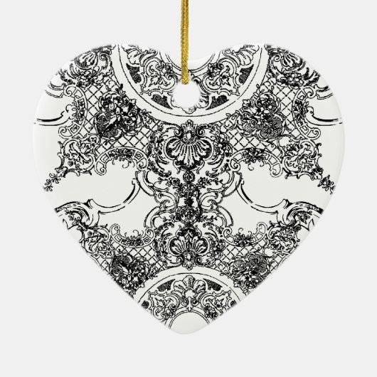 Toile Zwart in Wit Damaskus Werveltje Eerste Kerst Keramisch Ornament (Achterkant)