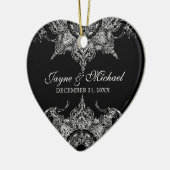 Toile Zwart in Wit Damaskus Werveltje Eerste Kerst Keramisch Ornament (Links)