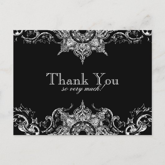 Toile Zwart n Wit Damask Bedankt Opmerking Briefka Briefkaart (Voorkant)