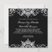 Toile Zwart N Wit Damast Swirl Bruiloft Uitnodigen Kaart (Voorkant)