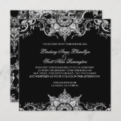 Toile Zwart N Wit Damast Swirl Bruiloft Uitnodigen Kaart (Voorkant / Achterkant)