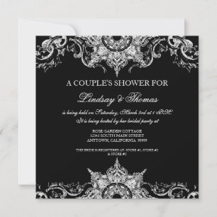 Toile Zwart N Wit Damast Swirl Couples Douche Kaart