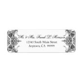 Toile Zwart N Wit Damast Swirl Wedding Labels (Voorkant)