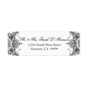 Toile Zwart N Wit Damast Swirl Wedding Labels