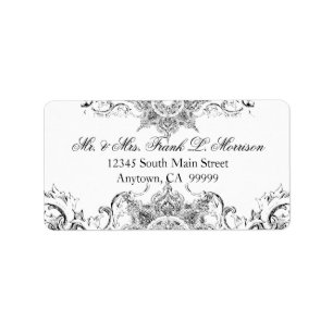 Toile Zwart N Wit Damast Swirl Wedding Labels