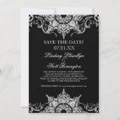 Toile Zwart op Wit Damast Swirl Save the Dates Kaart (Voorkant)