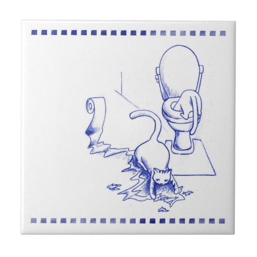 Toilet Drink Kitty Cat Badkamer Toile Look Tegeltje (Voorkant)