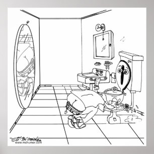 Toilet is beschaamd door een loodgieter. poster