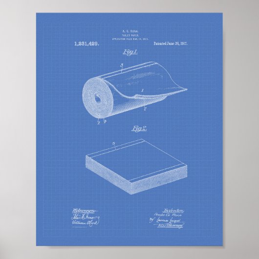 Toilet Paper 1917: Patent Art Blueprint Poster (Voorkant)