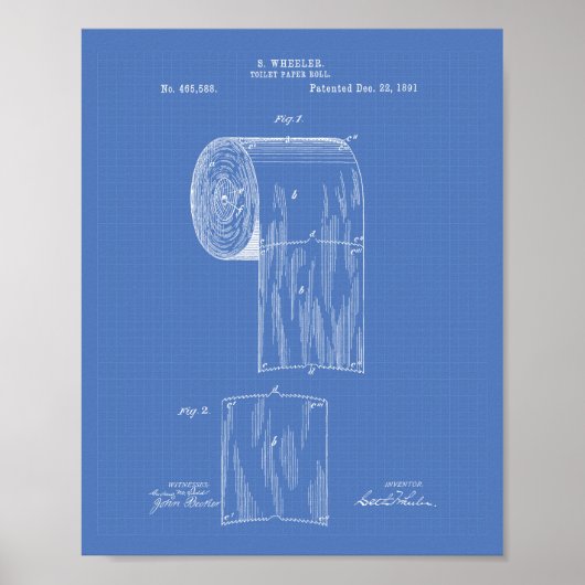 Toilet Paper Roll 1891 Patent Art - Blauwdruk Poster (Voorkant)