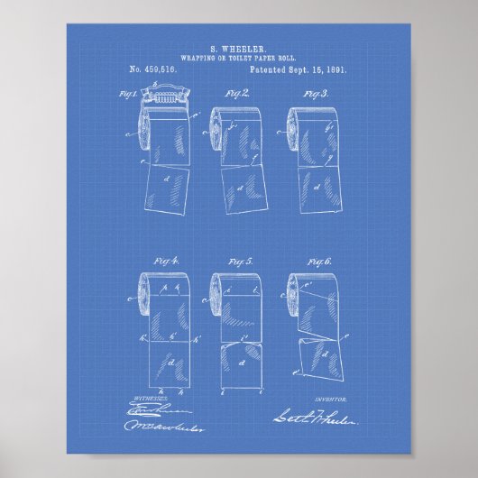Toilet Paper Roll 1891 Patent Art Blueprint Poster (Voorkant)