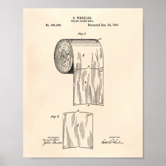 Toilet Paper Roll 1891 Patent Art - Old Peper Poster (Voorkant)