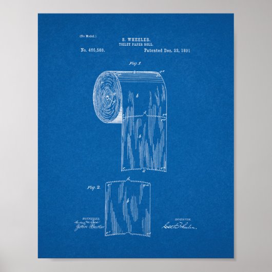 Toilet Paper Roll Patent - Blauwdruk Poster (Voorkant)