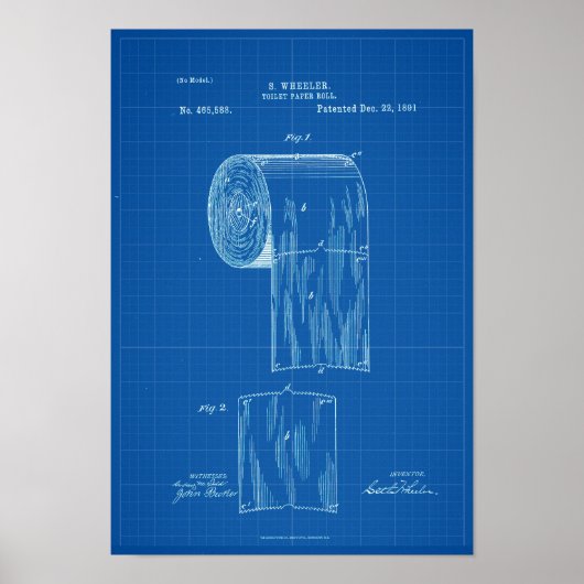 Toilet Paper Roll Patent Print Poster Blauwdruk (Voorkant)