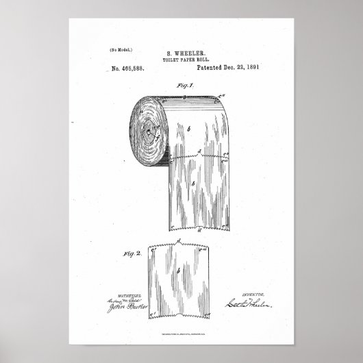 Toilet Paper Roll Patent Print White Poster (Voorkant)