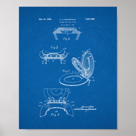Toilet Seat and Hoesje Patent - Blauwdruk Poster (Voorkant)