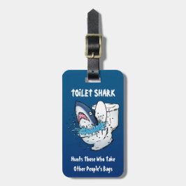 Toilet Shark Funny Blue Cartoon Bagagelabel