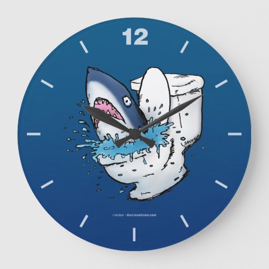 Toilet Shark Funny Blue Cartoon Grote Klok (Voorkant)