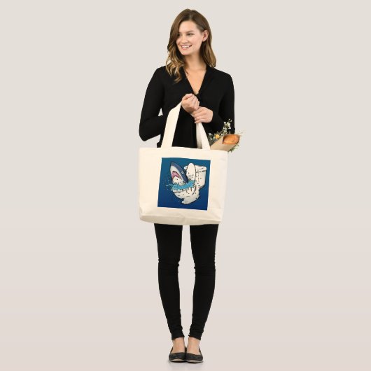 Toilet Shark Funny Blue Cartoon Grote Tote Bag (Voorkant (model))
