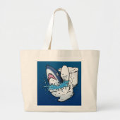 Toilet Shark Funny Blue Cartoon Grote Tote Bag (Voorkant)