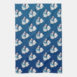 Toilet Shark Funny Blue Cartoon Theedoek