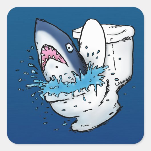 Toilet Shark Funny Blue Cartoon Vierkante Sticker (Voorkant)