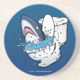 Toilet Shark Funny Blue Cartoon Zandsteen Onderzetter
