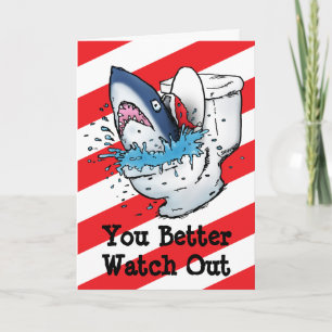 Toilet Shark Santa Funny Striped Feestdagen Kaart