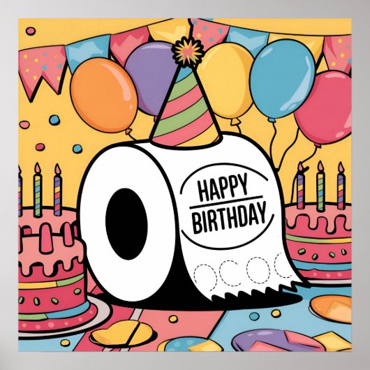 Toiletpapier met petten ballonnen poster (Voorkant)