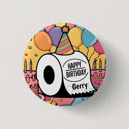 Toiletpapier met petten ballonnen ronde button 3,2 cm (Voorkant)