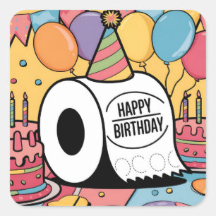 Toiletpapier met petten ballonnen vierkante sticker