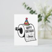 Toiletpapier met tekening van verjaardagshoed briefkaart (Staand voorkant)