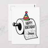 Toiletpapier met tekening van verjaardagshoed briefkaart (Voorkant / Achterkant)